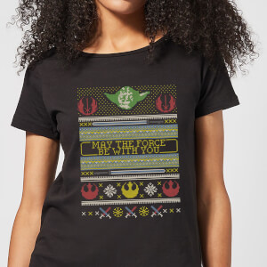 Star Wars May The force Be with You Pattern Women's Christmas T-Shirt - Black