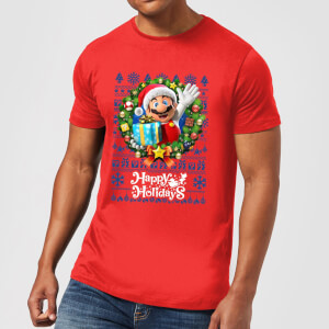 Nintendo Super Mario Happy Holidays Mario Men's Christmas T-Shirt - Red