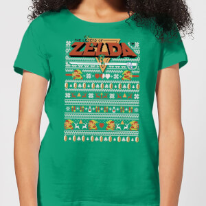Nintendo Legend Of Zelda Pattern Women's Christmas T-Shirt - Kelly Green