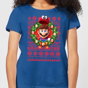 T-Shirt de Noël Femme Nintendo Mario And Cappy - Bleu Roi