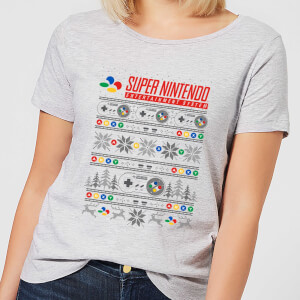 Nintendo SNES Pattern Women's Christmas T-Shirt - Grey