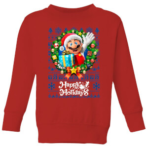 Felpa Nintendo Super Mario Happy Holidays Mario Kid's Christmas - Rosso