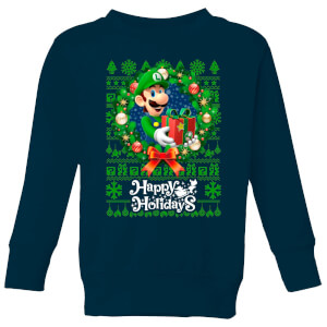 Nintendo Super Mario Happy Holidays Luigi Kid's Christmas Sweatshirt - Navy