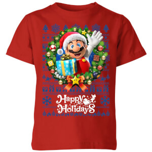 T-Shirt de Noël Enfant Nintendo Happy Holidays Mario - Rouge