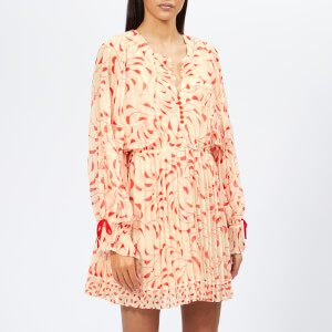 Self-Portrait Women's Crescent Chiffon Printed Cape Dress - Cream/Red