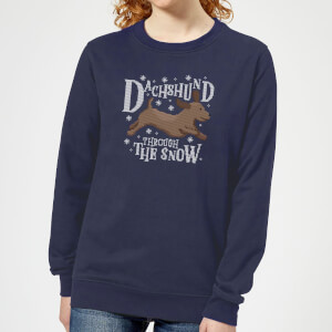 Dachshund Through The Snow Women's Christmas Sweatshirt - Navy