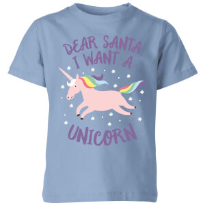 Dear Santa, I Want A Unicorn Kids' Christmas T-Shirt - Sky Blue