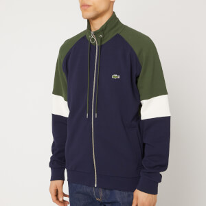 Lacoste Men's Retro Colour Block Full Zip Knit Jumper - Khaki White Navy