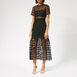 Self-Portrait Women's Floral Lattice Lace Dress - Black