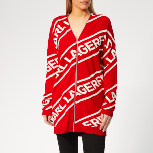Karl Lagerfeld Women's Zip Logo Wool Cardigan - Barbados Cherry