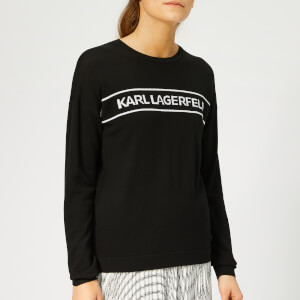 Karl Lagerfeld Women's Crew Neck Logo Sweater - Black