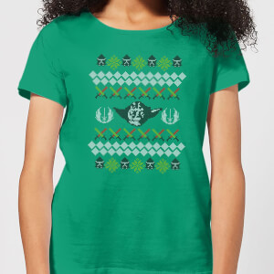 Star Wars Yoda Knit Women's Christmas T-Shirt - Kelly Green