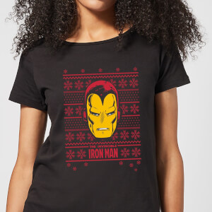 Marvel Iron Man Face Women's Christmas T-Shirt - Black