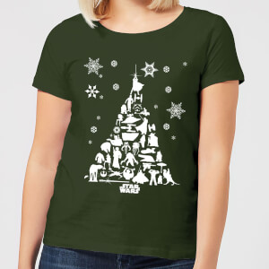 Star Wars Character Christmas Tree Women's Christmas T-Shirt - Forest Green