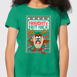 Looney Tunes Tasmanian Devil Knit Women's Christmas T-Shirt - Kelly Green