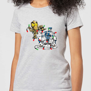 Star Wars Tangled Fairy Lights Droids Women's Christmas T-Shirt - Grey