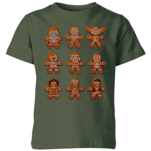 Star Wars Gingerbread Characters Kids' Christmas T-Shirt - Forest Green
