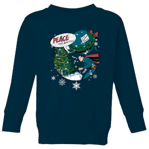 DC Superman Peace On Earth Kinder Weihnachtspullover - Navy Blau