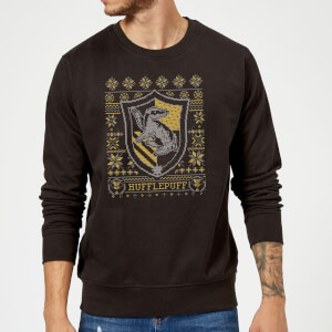 Harry Potter Hufflepuff Crest Christmas Sweatshirt - Black