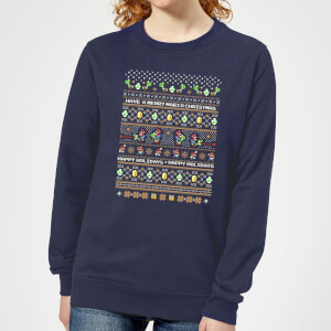 Nintendo Super Mario Yoshi Have A Merry Mario Christmas Women's Sweatshirt - Navy