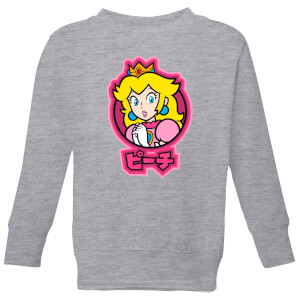 Nintendo Super Mario Peach Kanji Kid's Sweatshirt - Grey