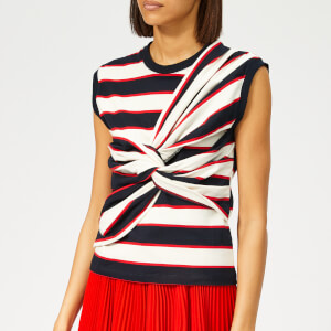MSGM Women's Sleeveless Striped Jersey Top - White