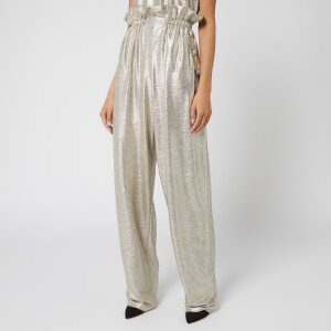Balmain Women's High Waist Laminated Knit Pants - Silver
