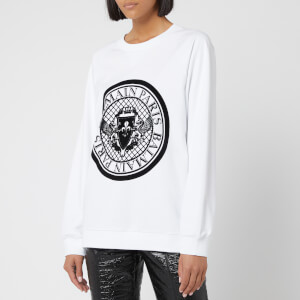 Balmain Women's Crew Neck Flocked Coin Sweatshirt - White