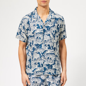 YMC Men's Malick Tiger Print Shirt - Blue