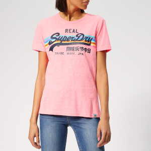 Superdry Women's V Logo Retro Rainbow Entry T-Shirt - Neon Pink Snowy