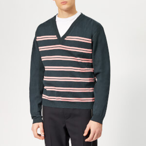 Lanvin Men's Striped V Neck Jumper - Dark Blue