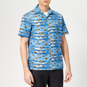 Lanvin Men's Shark Print Open Collar Bowling Shirt - Blue