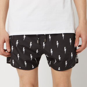 Neil Barrett Men's All Over Thunderbolt Swim Shorts - Black/White