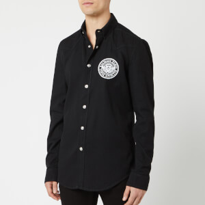 Balmain Men's Coin Embroidered Denim Shirt - Noir