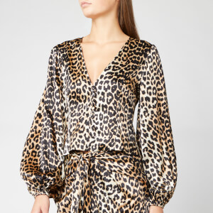Ganni Women's Silk Stretch Satin Top - Leopard