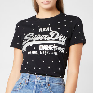 Superdry Women's V Logo Polka Dot Aop Entry T-Shirt - Black Slub
