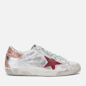 Golden Goose Deluxe Brand Women's Superstar Leather Trainers - Silver/Sparkling Glitter Red