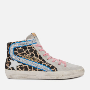 Golden Goose Deluxe Brand Women's Slide Leather Hi-Top Trainers - Animalier/Silver Glitter/White Star
