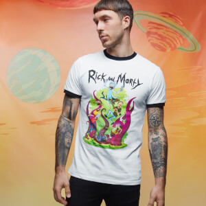 Camiseta ringer Rick y Morty Get Schwifty Años 70 - Blanco/negro