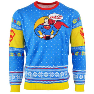 Superman 'Bad Guys Get Coal' Kintted Christmas Jumper