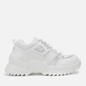Karl Lagerfeld Women's Quest Hiker Leather/Textile Chunky Runner Style Trainers - White