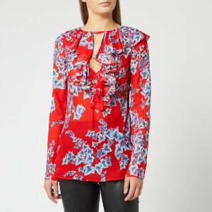 Philosophy di Lorenzo Serafini Women's Leaf Print Frill Detail Blouse - Red