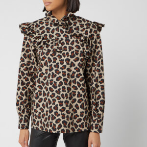MSGM Women's Leopard Frill Detail Blouse - Beige