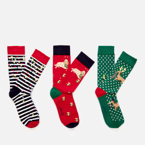 Joules Women's Cracking Sock 3 Pack - Red Multi Dogs