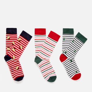 Joules Women's Cracking Sock 3 Pack - Red Multi Stripe