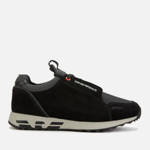 Emporio Armani Men's Arco Suede/Cord Running Style Trainers - Black/Black/Black