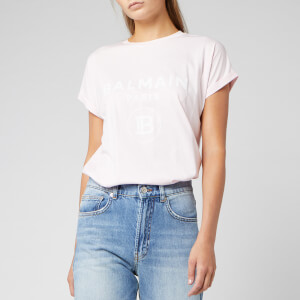 Balmain Women's Flocked Logo T-Shirt - Rose