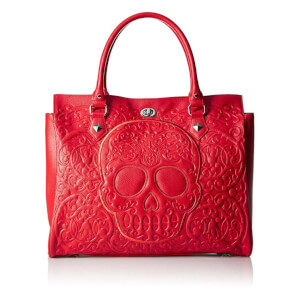 Loungefly Red on Red Lattice Skull Tote Bag