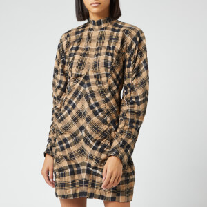 Ganni Women's Seersucker Check Dress - Tiger's Eye