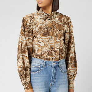 Ganni Women's Printed Cotton Poplin Shirt - Tiger's Eye